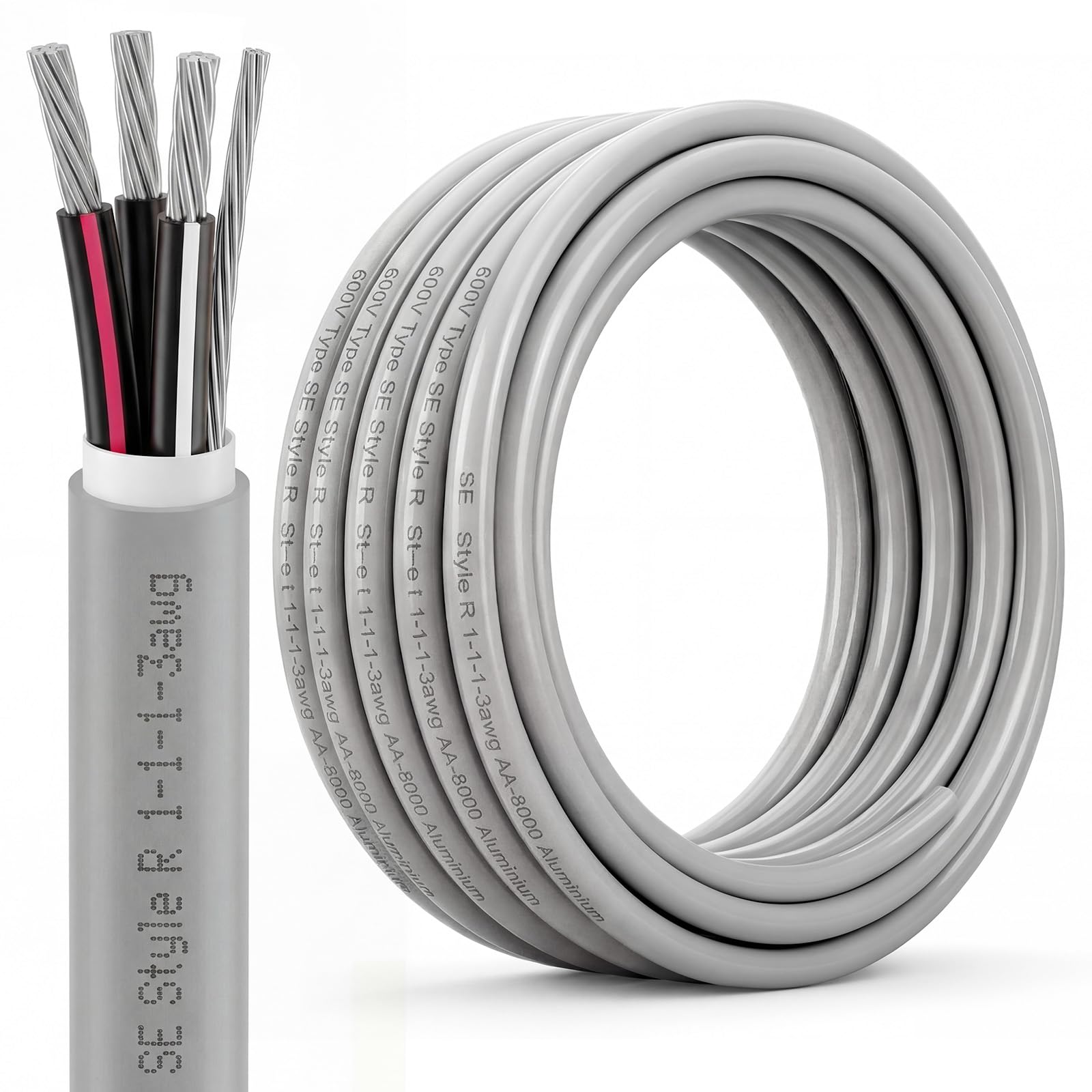 FairySandy 50Ft 1-1-1-3 SER Aluminum Service Entrance Cable - UL